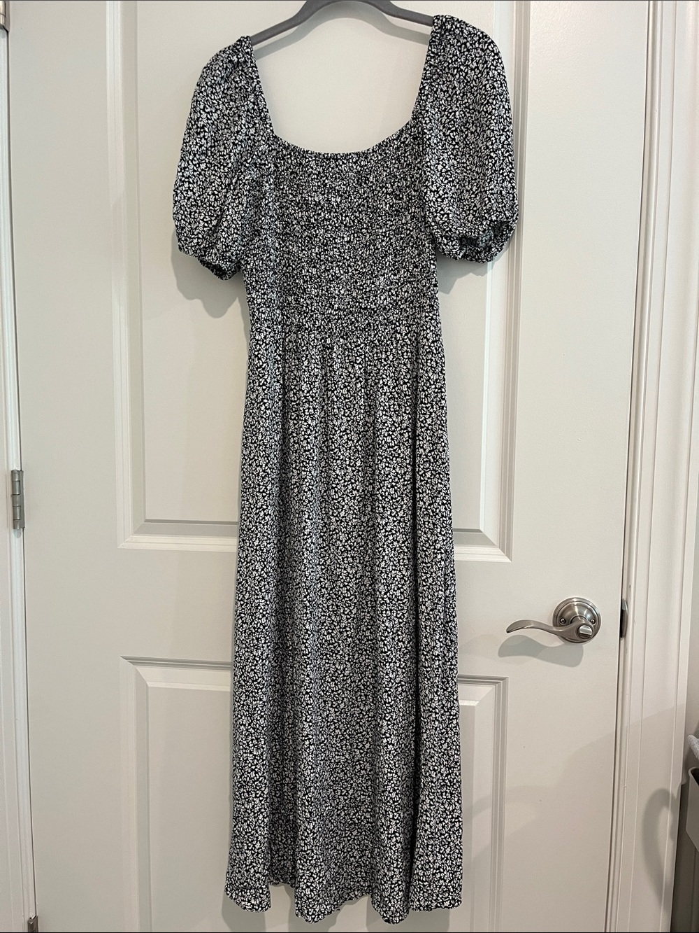 Madewell Black and White Floral Puff-Sleeve Maxi Dress